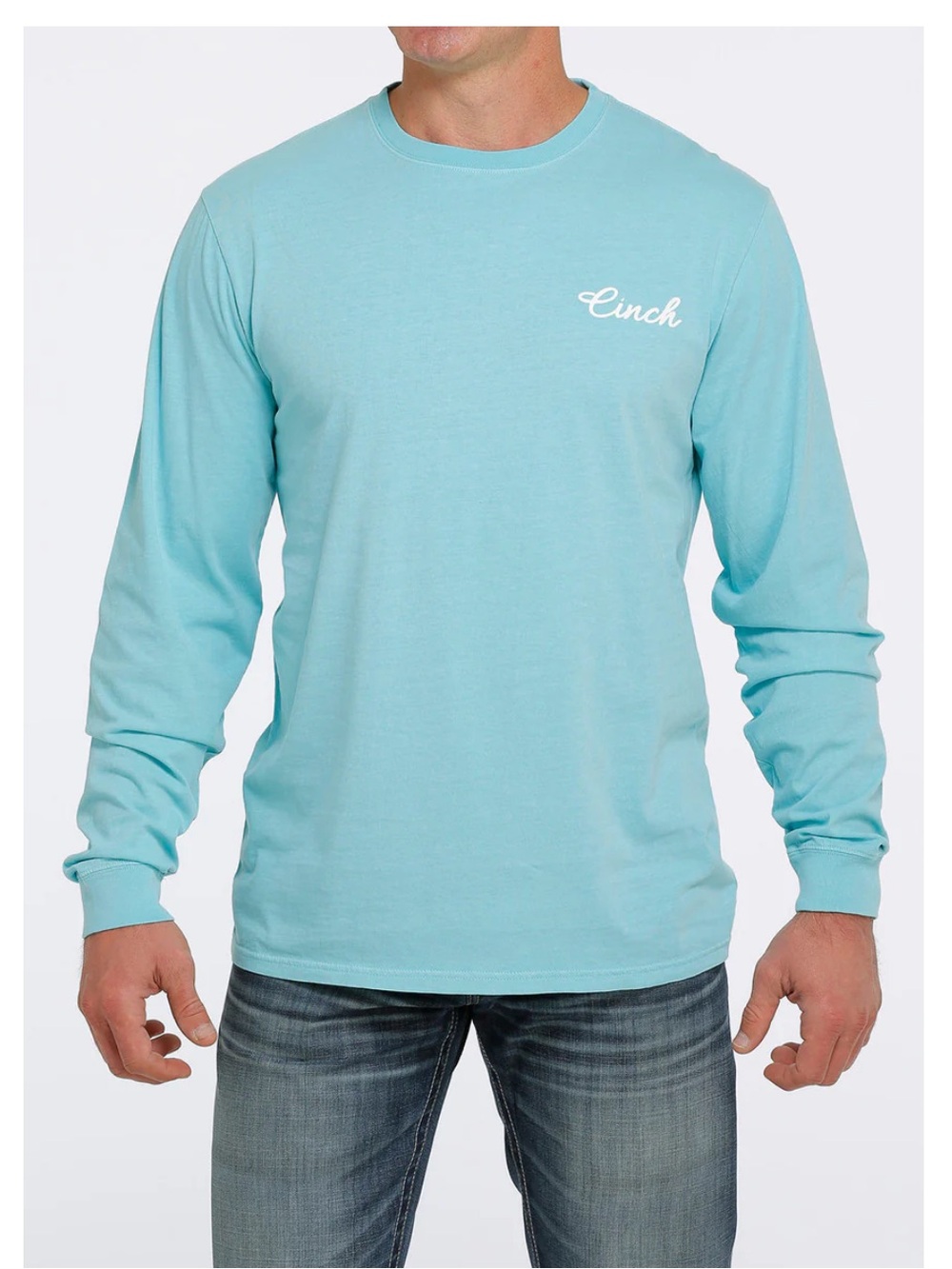 Cinch Men's Long Sleeve Shirt in Light Blue with White Logo